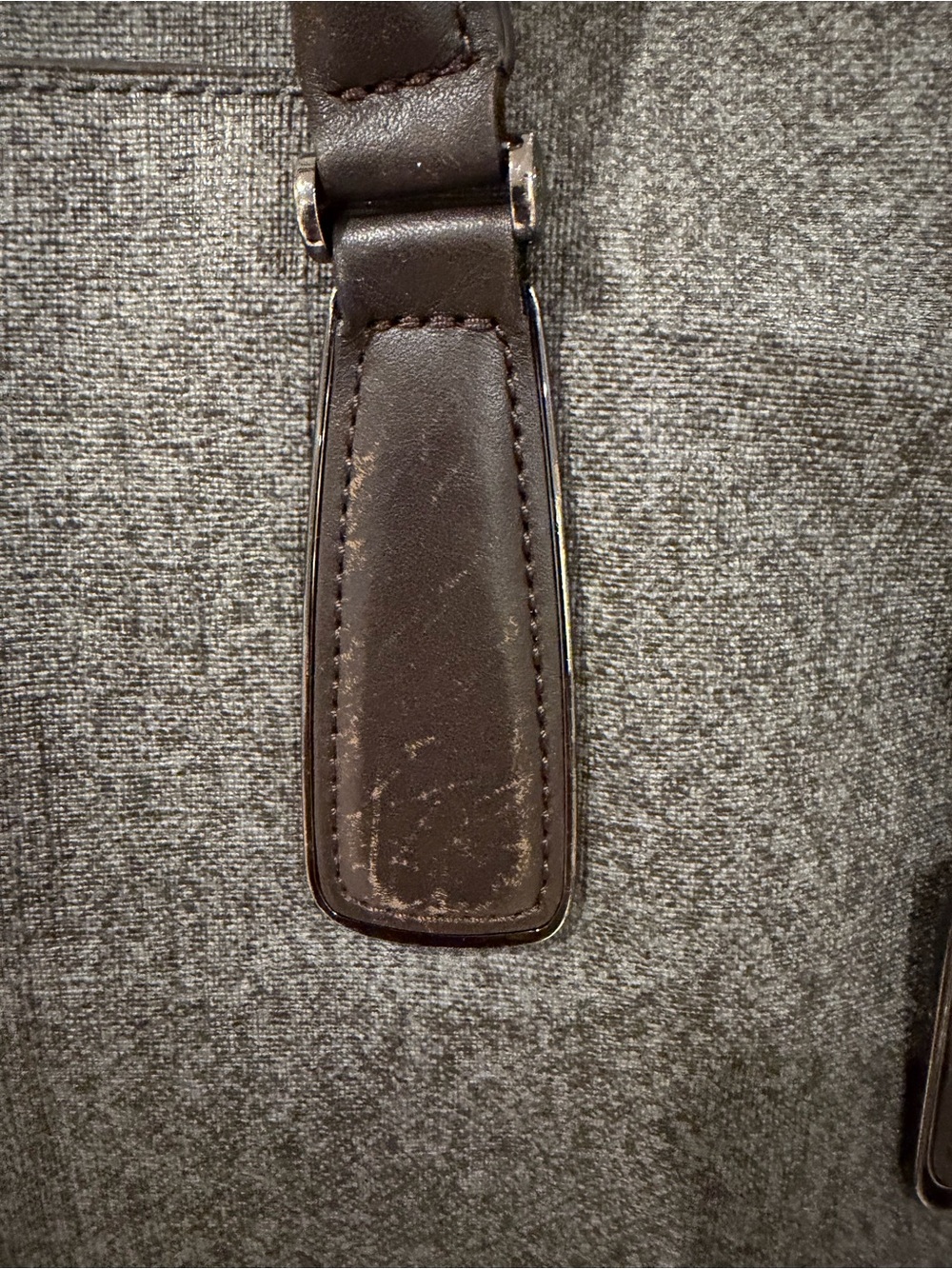 Title: TUMI Gray Tweed Business Tote Laptop Bag Leather Trim Travel Work Purse - Picture 11 of 12